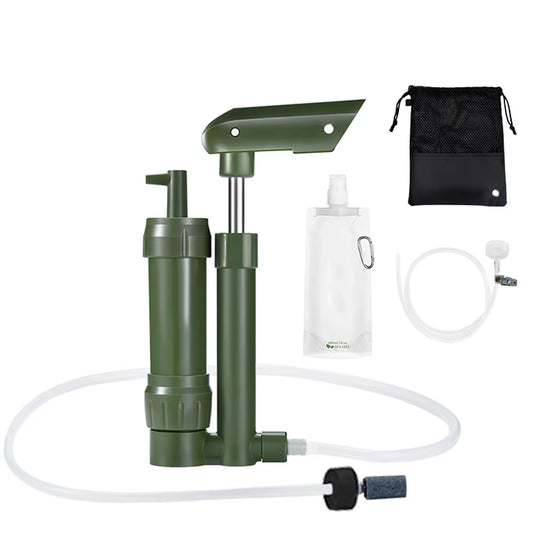 3-Stage Camping Water Purifier Filtration System with 0.01 Micron Hand Pump and 500Ml Storage Bag Outdoor Survival Gear