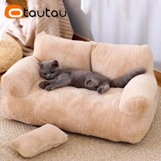 OTAUTAU Soft Faux Bunny Fur Cat Sofa Bed with 3D PP Cotton Filler Pet Couch Furniture Machine Washable SF189