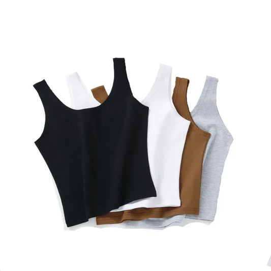 Fashion Sexy Women Solid Colour Crop Tops Sleeveless Short Cotton Knitted Casual Tube Top Female Sleeveless Cropped Yoga Vest