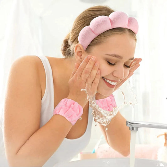 Cute Fashion Multifunctional Women's Face Washing Cuffs Waterproof Water Absorbent Wrist Cotton Velvet Hairband Hair Accessories