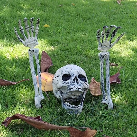 Realistic Skeleton Stakes Halloween Realistic Skull Skeleton Head Human Hand Arms for Halloween Party Home Garden Lawn Decor