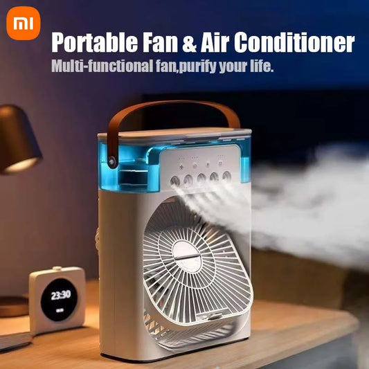 XIAOMI Portable Fan 3 in 1 Humidifier Air Adjustment LED Light Household USB Chargeable Air Conditioner Office Moisturizing Fans