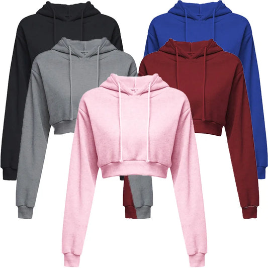 New Fashion Women Hoodie Sweatshirt Short Top Coat Sport Pullover Hooded Tops Female Autumn Winter Clothes Crop Top Hoodie