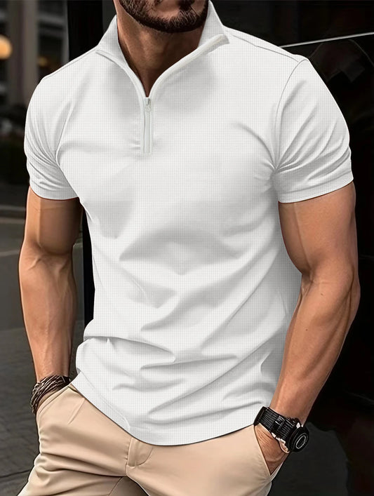 Summer Solid Color Casual Gentmen Polo Shirt Short Sleeve Loose Business T-shirts Man Zipper All Match Top Male Fashion Clothes